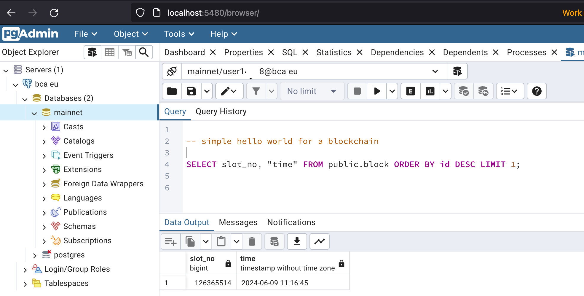 Querying the database in pgAdmin